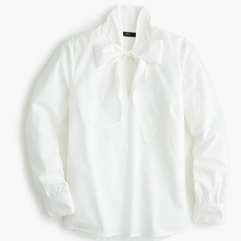 J. Crew Cotton Poplin Tie-Neck Popover Top, White, Size Small, Worn Once